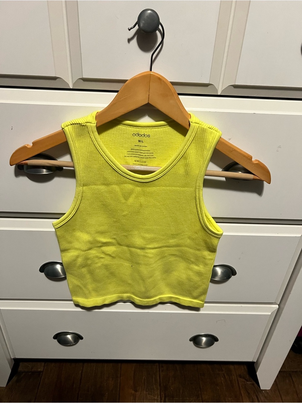ODODOS Neon Yellow and Pink Ribbed Crop workout Tank